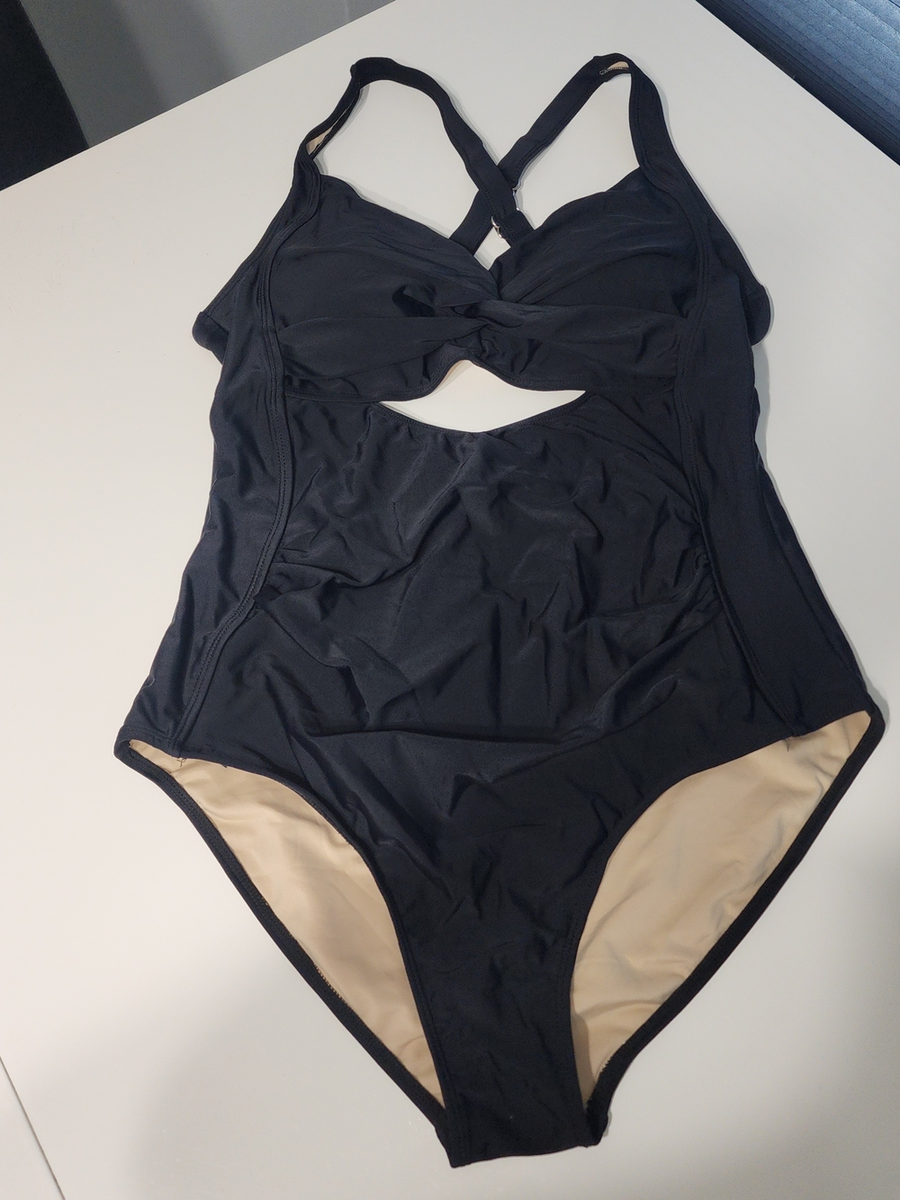 Black One-Piece Swim Suit with Twist Front Size XL